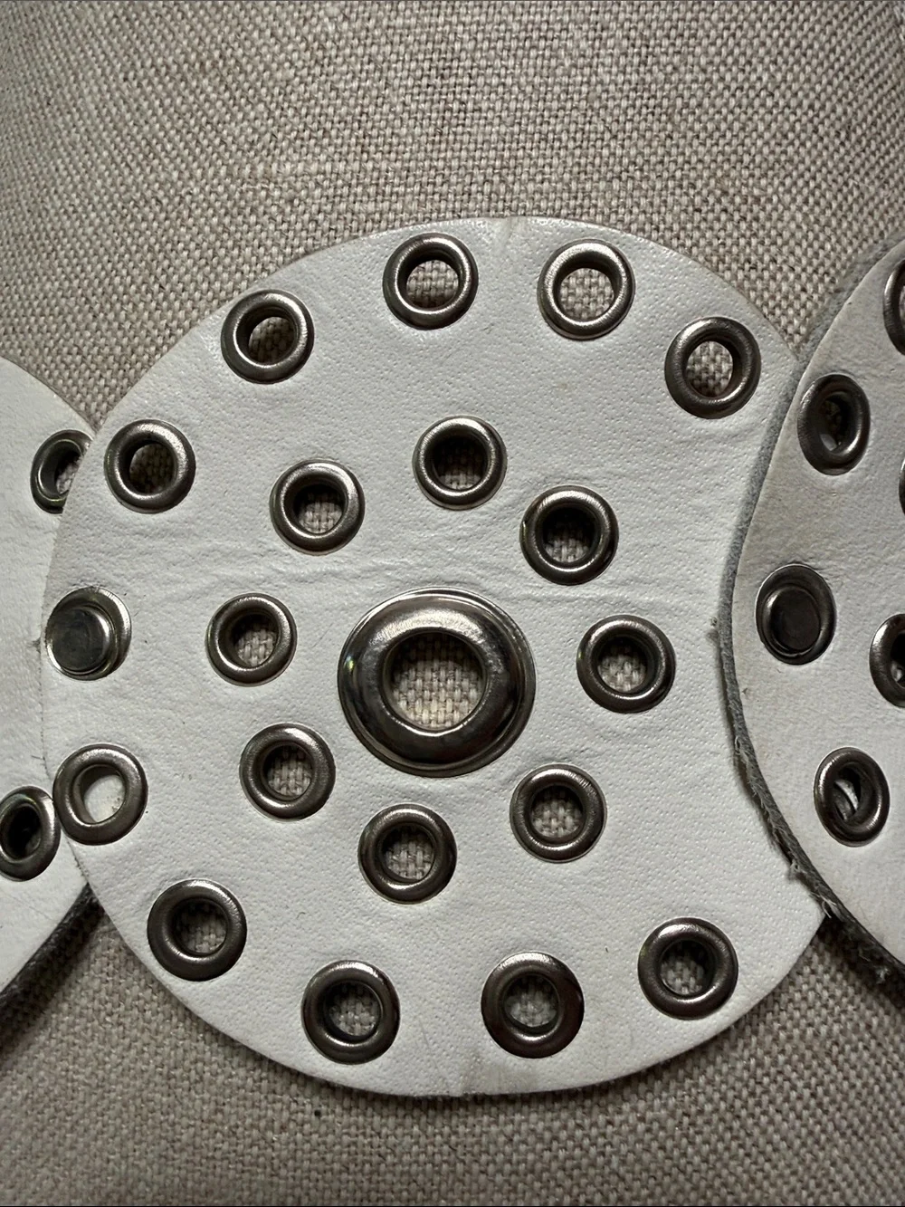 Vintage Leather White Studded Circle Link Waist Belt with Large Concho Buckle